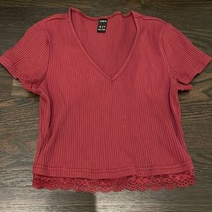 shein cropped shirt - dark red